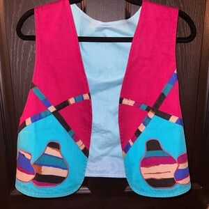 Vintage Colorblock Patchwork Vest | Boho Festival Cotton Vest | Bright 90s Style